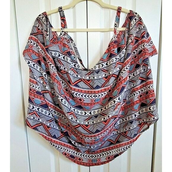 TORRID 4‎ Cold Shoulder Blouse Top Size 4 Southwest Design Criss-Cross Back - Picture 1 of 7